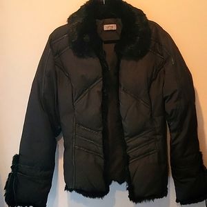 Oltre Black Faux Fur Collar and Trim Puffer